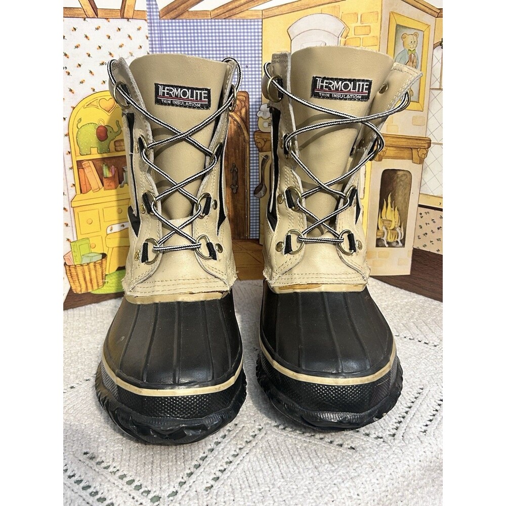 Vintage Red Ball Thermolite Duck Boots Men Size 10 Steel Shank Winter Snow Flaws